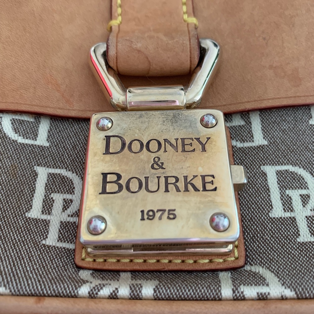 DOONEY & BOURKE Small Domed Pocket Satchel Bag Tan Logo Canvas Leather Trim - Picture 5 of 16